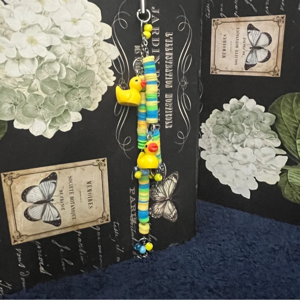 Colorful Beaded Phone Charm with Duck Design